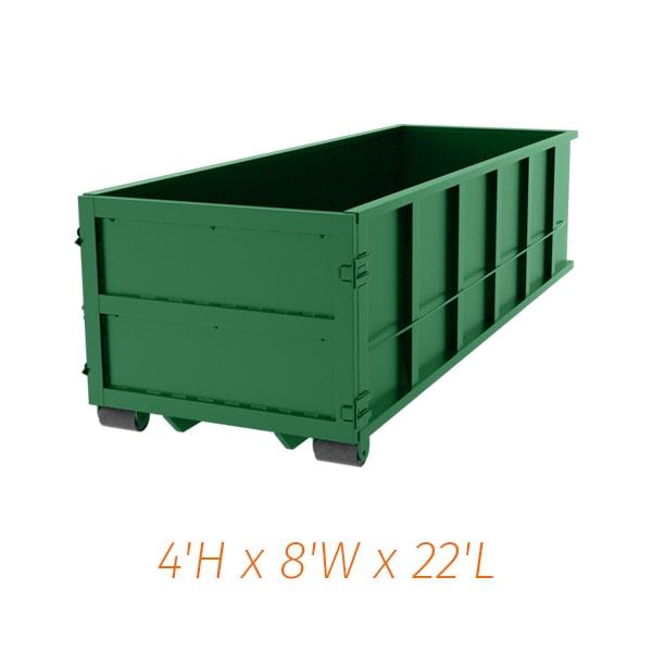 if you are disposing of a large amount of material, such as from a renovation or construction project, a twenty-yard dumpster is a good size option